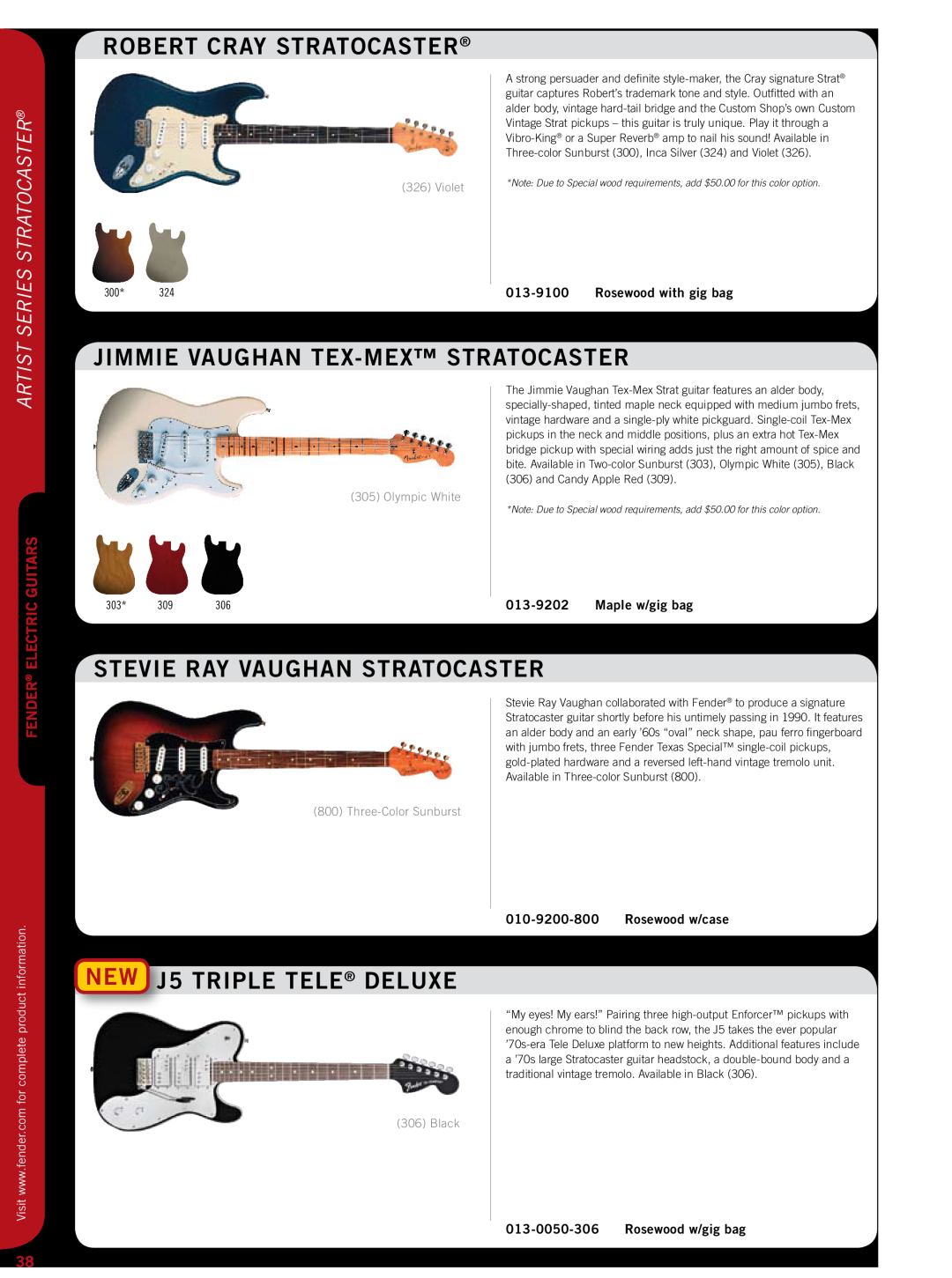 Fender 011-7702 Robert Cray Stratocaster, Jimmie Vaughan Tex-Mex Stratocaster, Stevie Ray Vaughan Stratocaster, 013-9202 