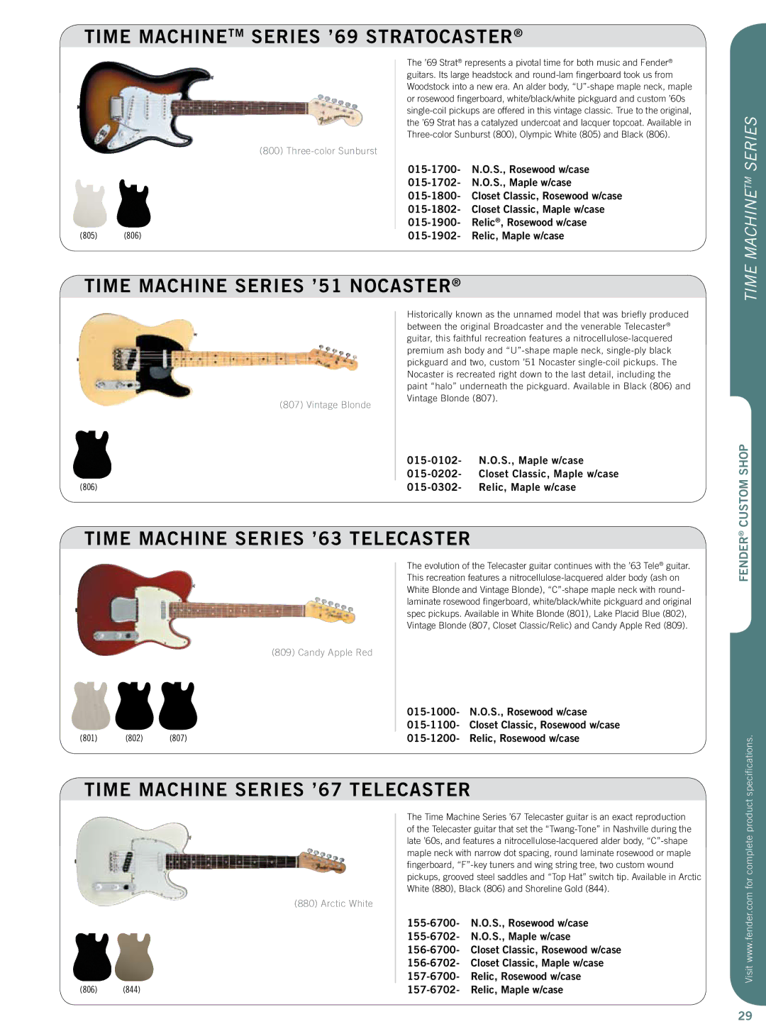 Fender 015-0082 specifications Time machineTM series ’69 Stratocaster, Time machine series ’51 Nocaster 