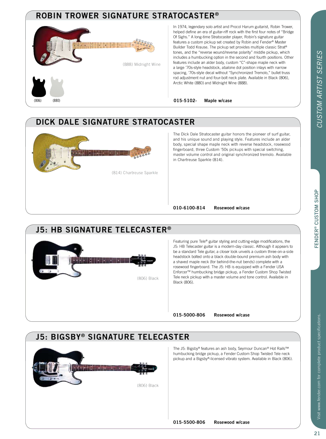 Fender 015-0082 Robin Trower SIGNATURe Stratocaster, Dick Dale Signature Stratocaster, J5 HB Signature Telecaster 