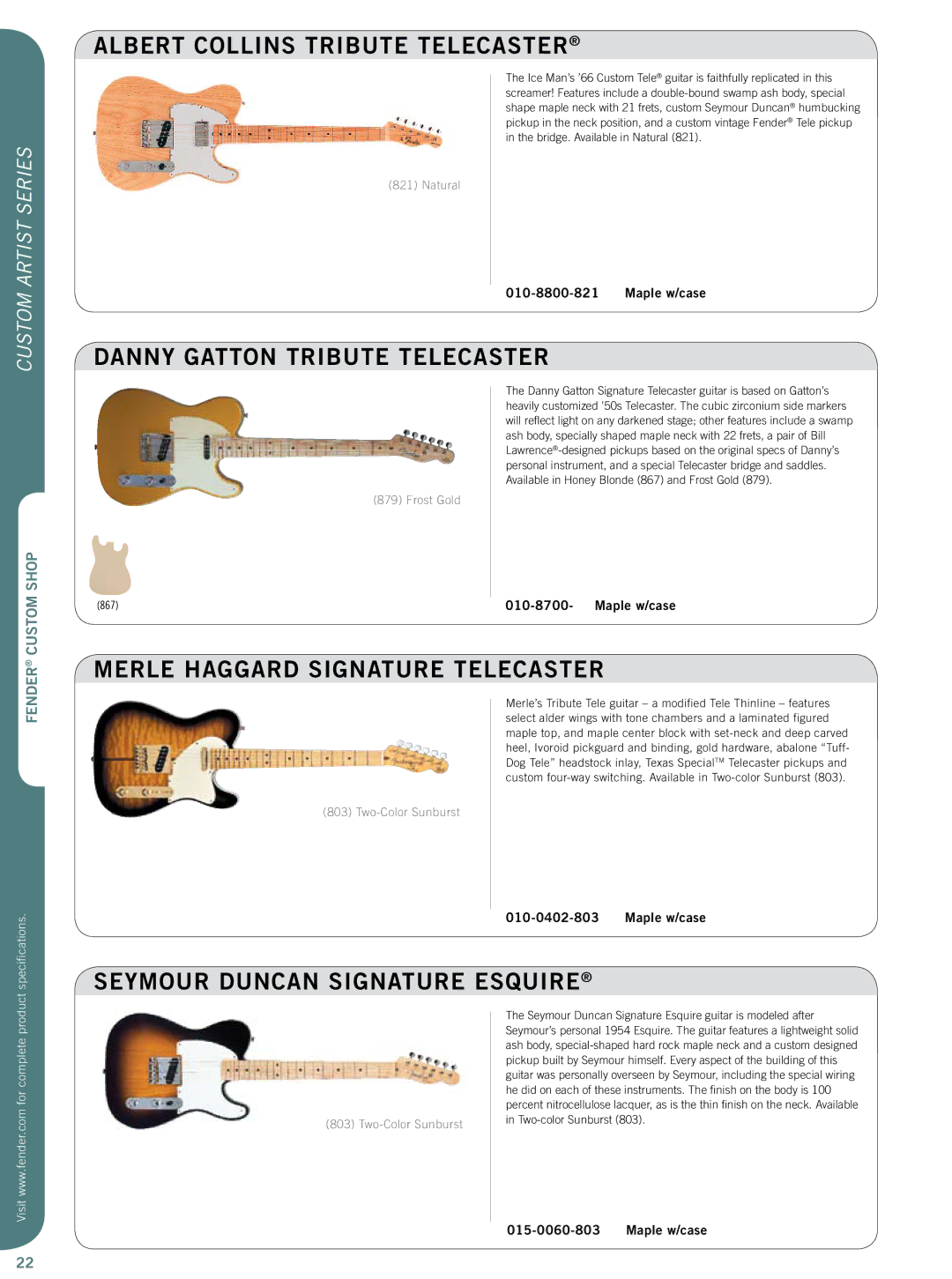 Fender 015-0082 Albert Collins Tribute Telecaster, Danny Gatton Tribute Telecaster, Merle Haggard Signature Telecaster 