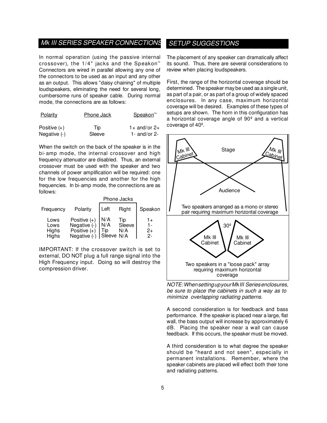 Fender 1225 MK III, 1211 MK III, 1226 MK III owner manual Mk III Series Speaker Connections Setup Suggestions 