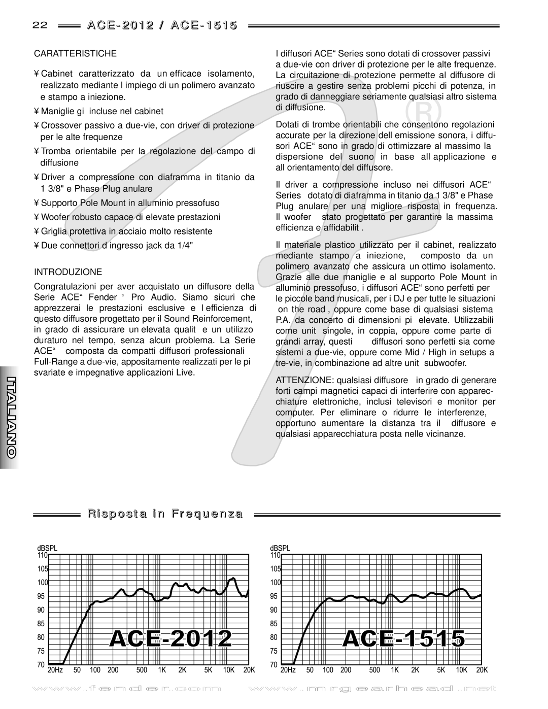 Fender 1515, 2012 manual Caratteristiche, Introduzione 