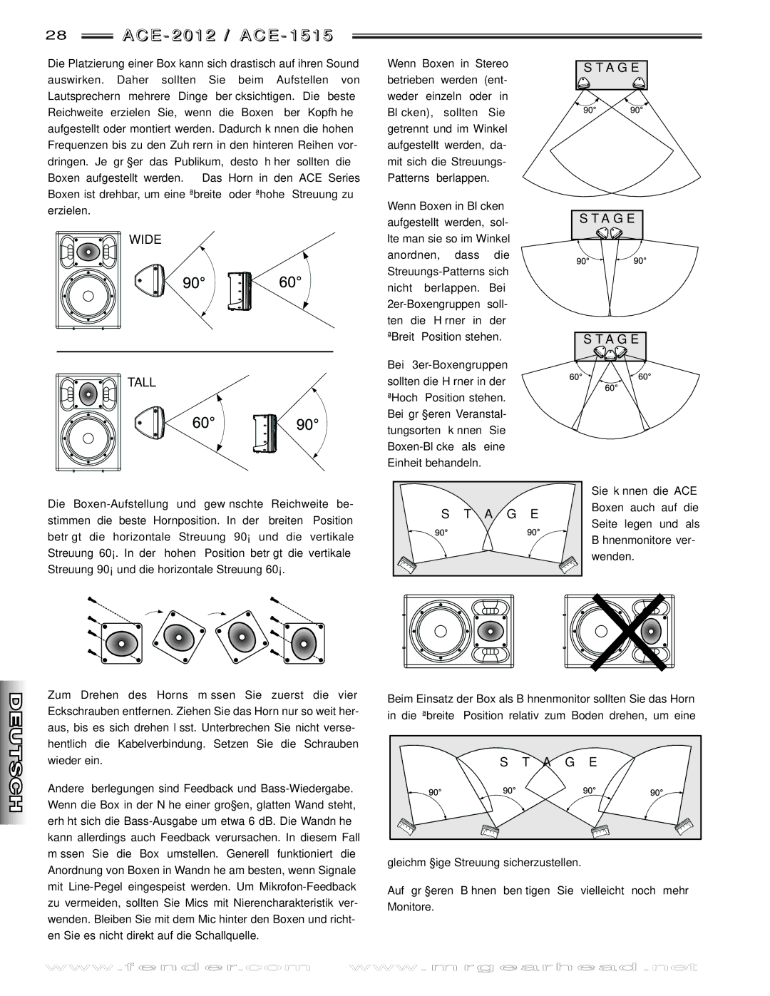 Fender 1515, 2012 manual Wenn Boxen in Stereo 