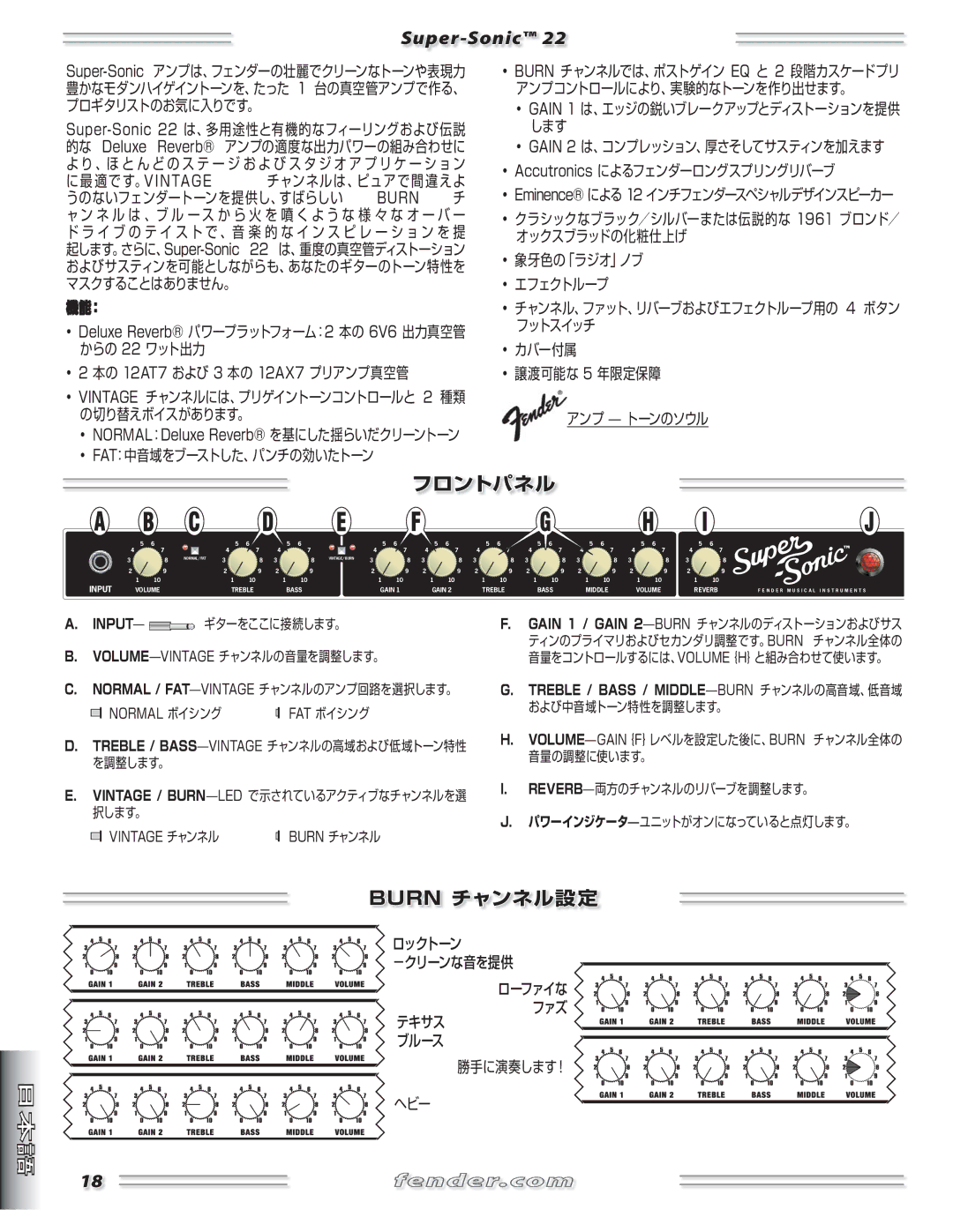 Fender 22 manual NORMAL：Deluxe Reverb を基にした揺らいだクリーントーン, Normal ボイシング, Vintage チャンネル 