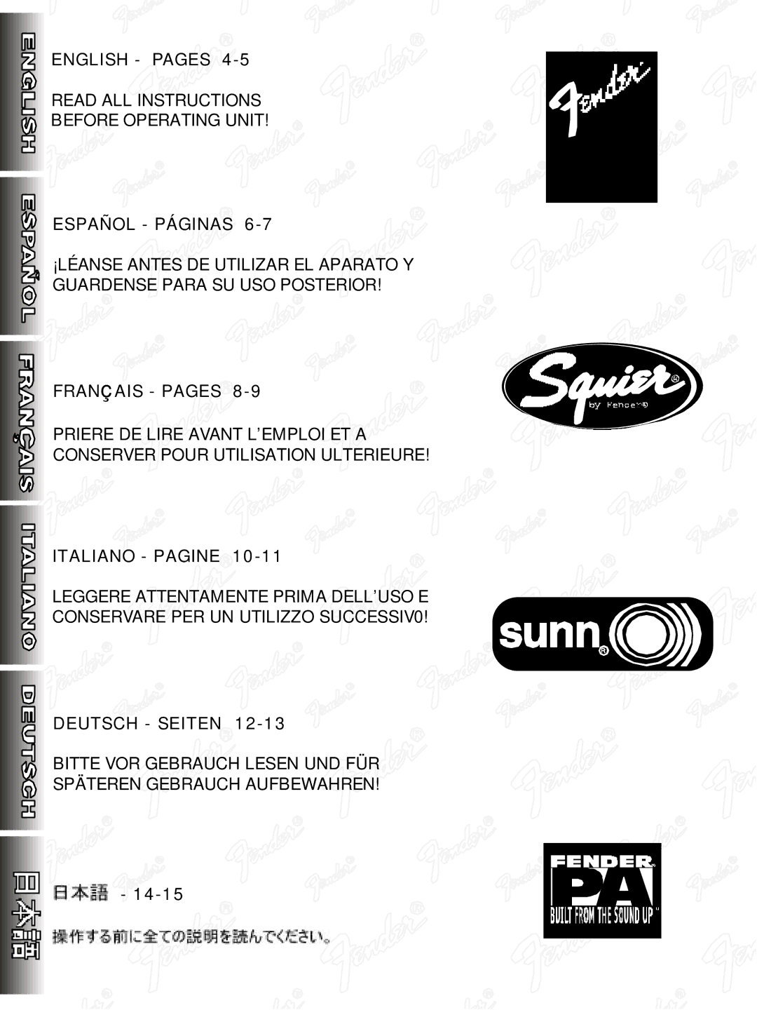 Fender 25 manual English Pages 