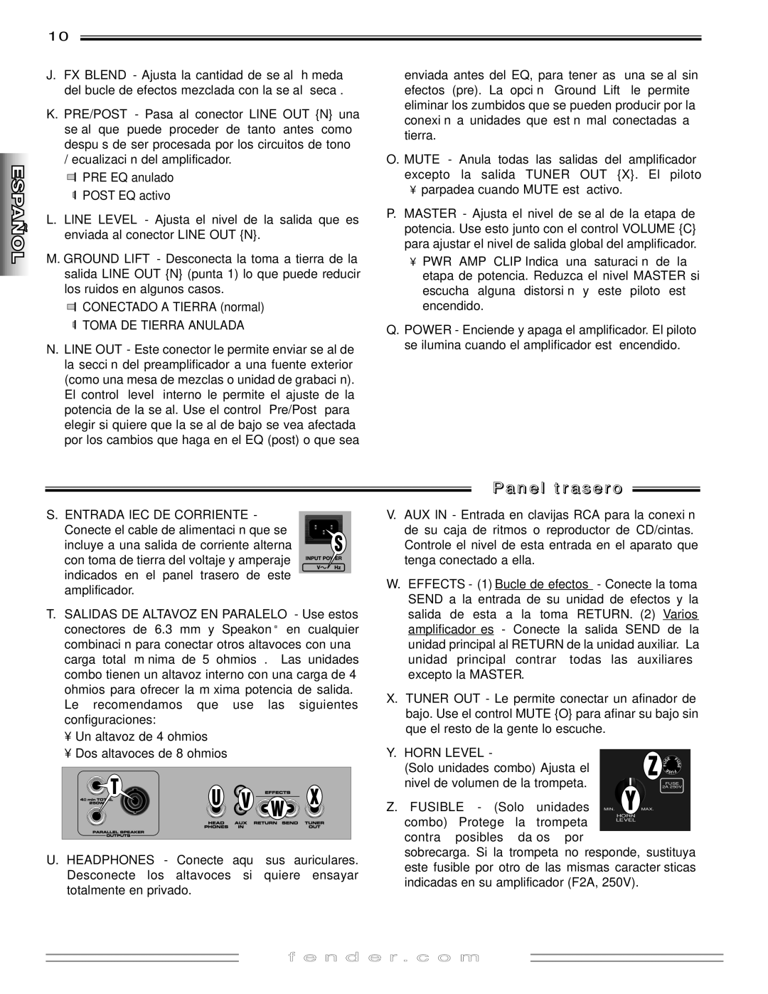 Fender 250 manual N e l t r a s e ro, Toma DE Tierra Anulada 