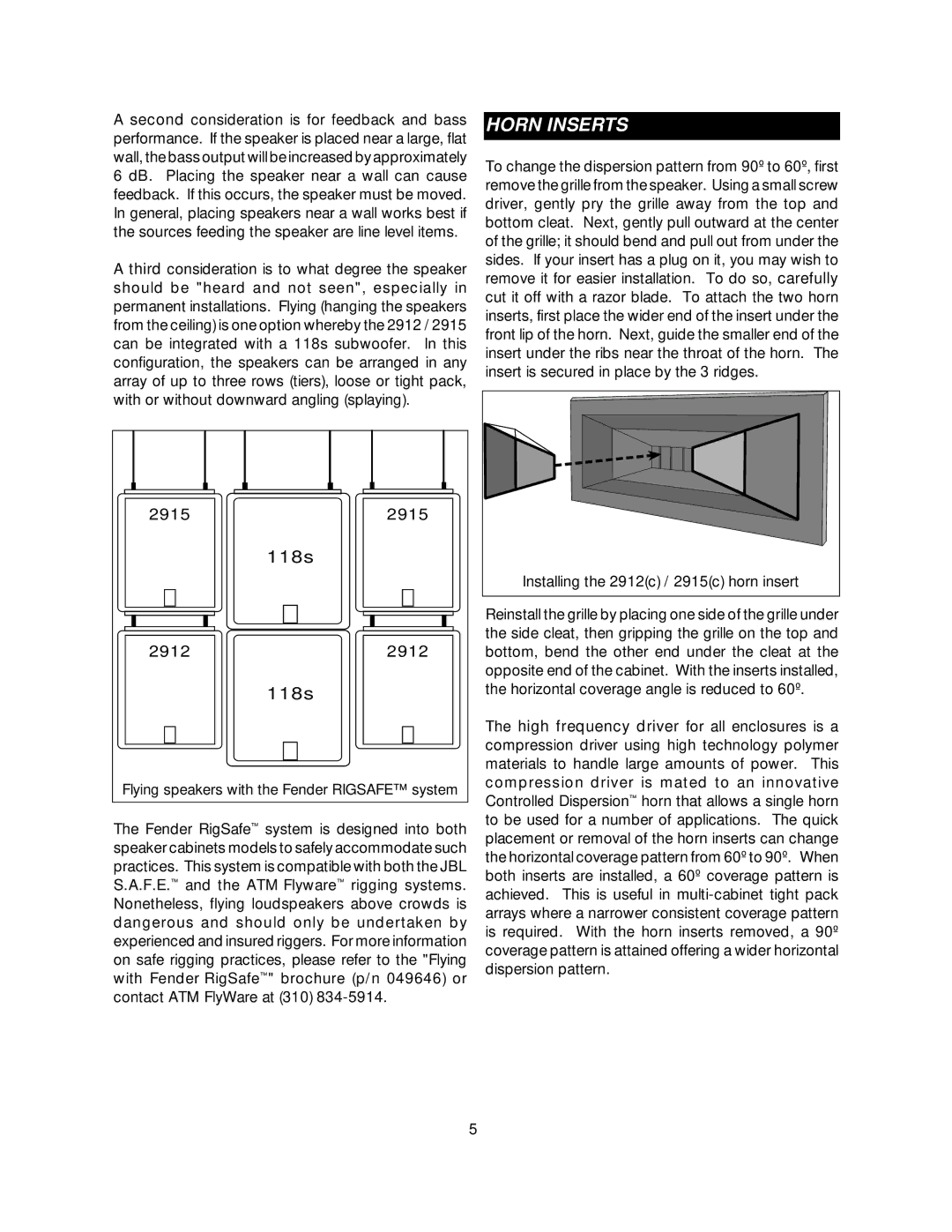 Fender 2915(C), 2912(C) owner manual Horn Inserts 