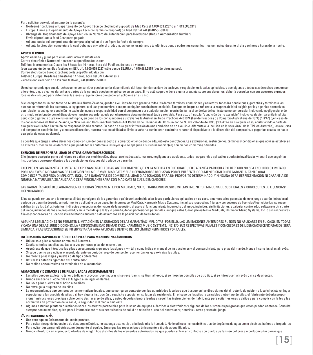 Fender 3 manual Apoyo Técnico, Exención DE Responsabilidad DE Otras GARANTÍAS/RECURSOS, Precauciones 