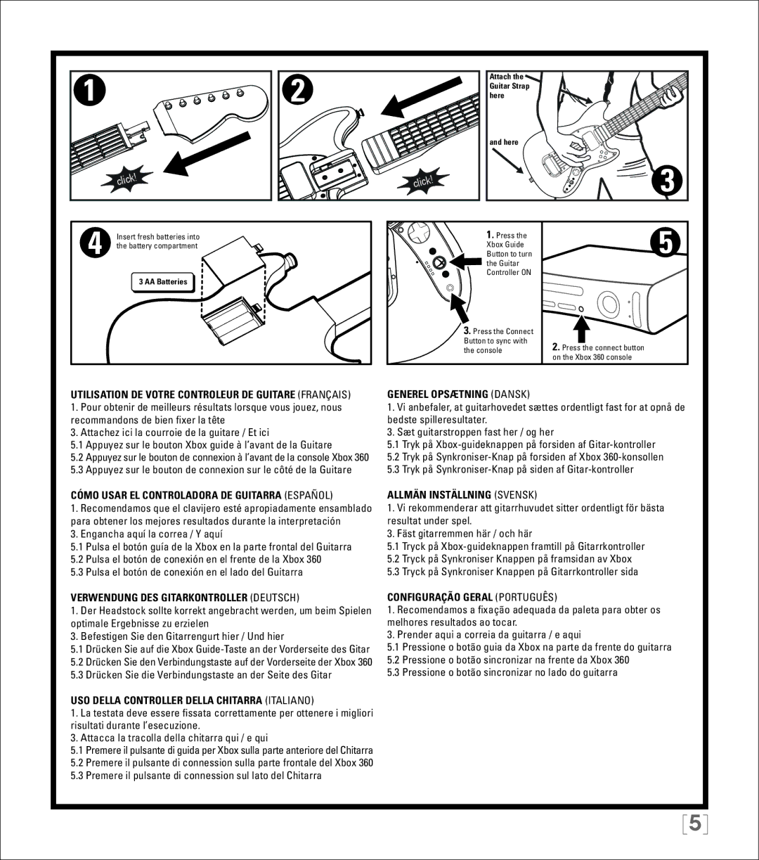 Fender 3 Cómo Usar EL Controladora DE Guitarra Español, Verwendung DES Gitarkontroller Deutsch, Generel Opsætning Dansk 