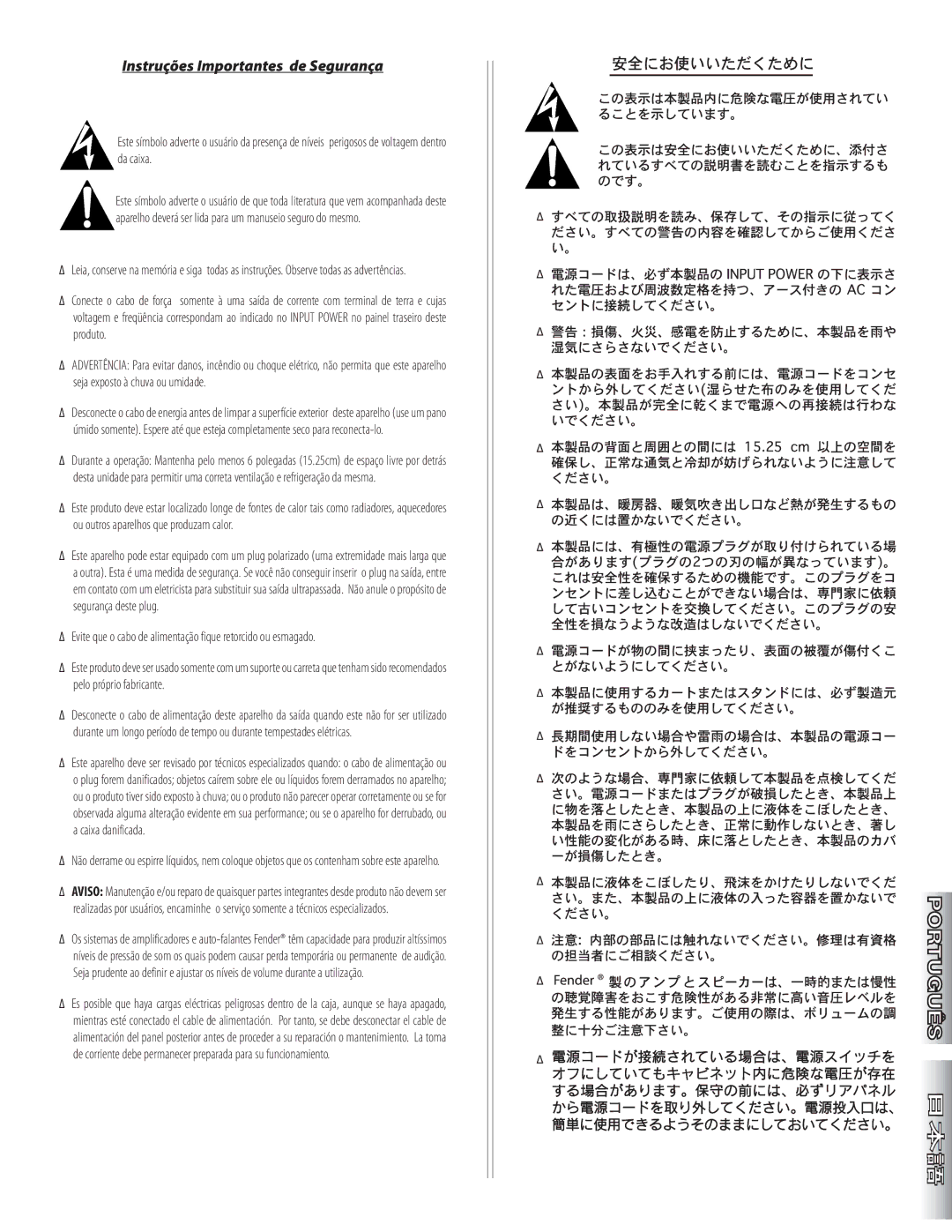 Fender 600 manual Instruções Importantes de Segurança 