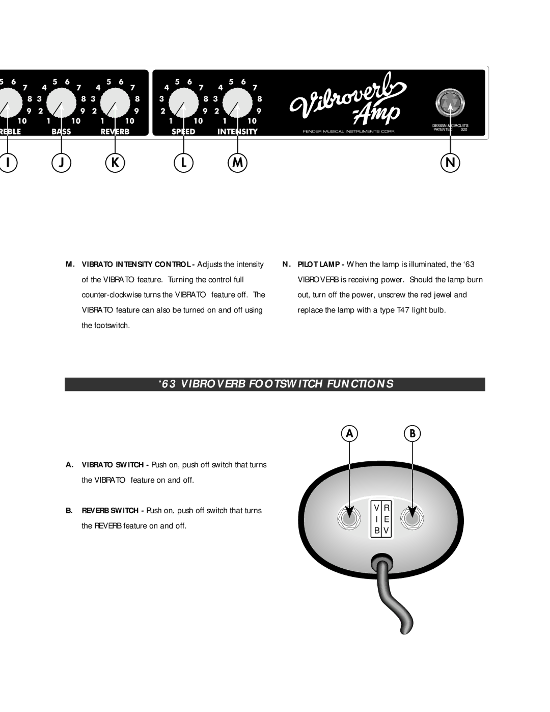 Fender owner manual ‘63 Vibroverb Footswitch Functions 