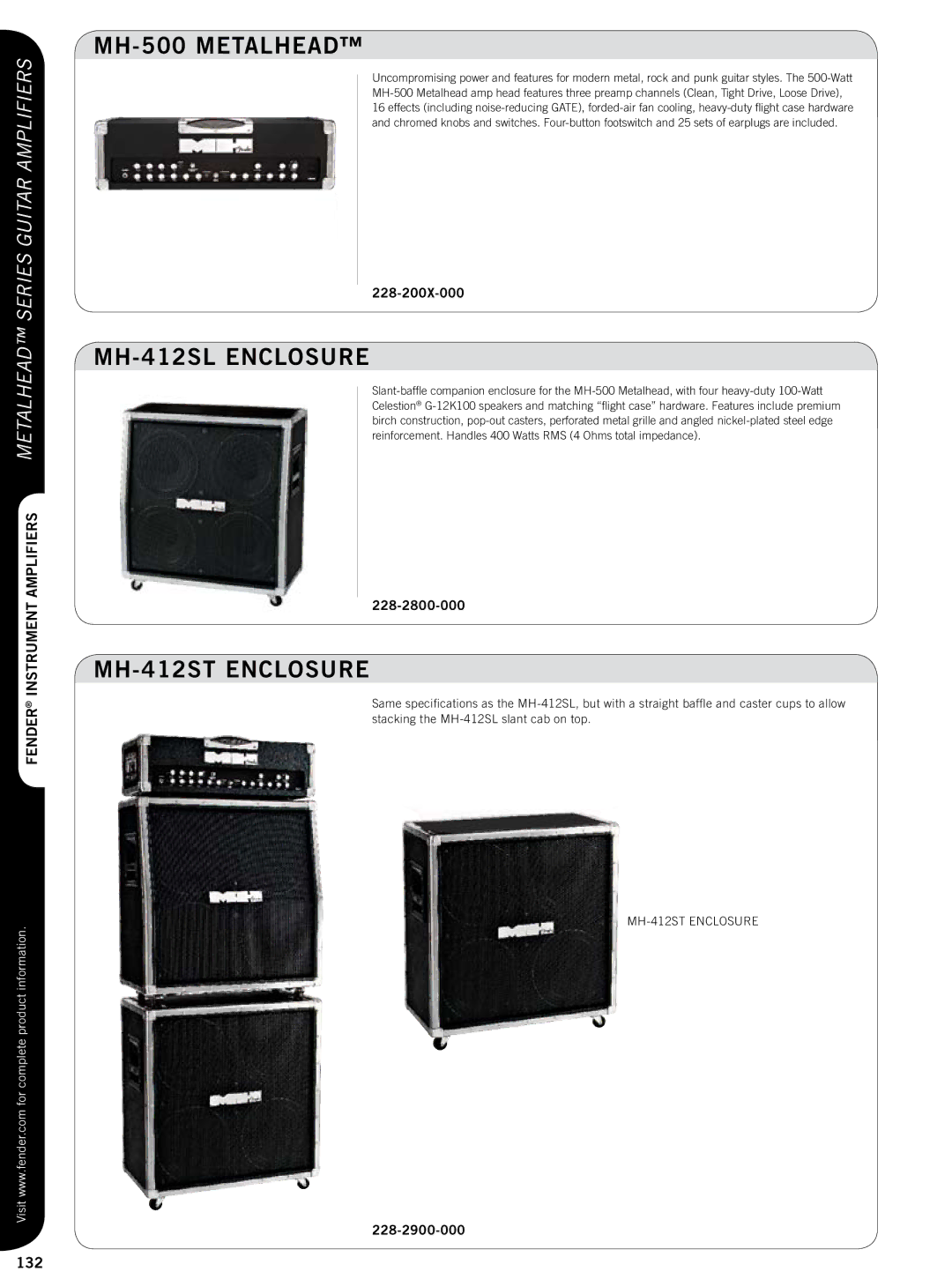 Fender 815-060X-000, 815-050X-000, 811-000X-010, 814-050X-000 manual MH-500 Metalhead, MH-412SL Enclosure, MH-412ST Enclosure 