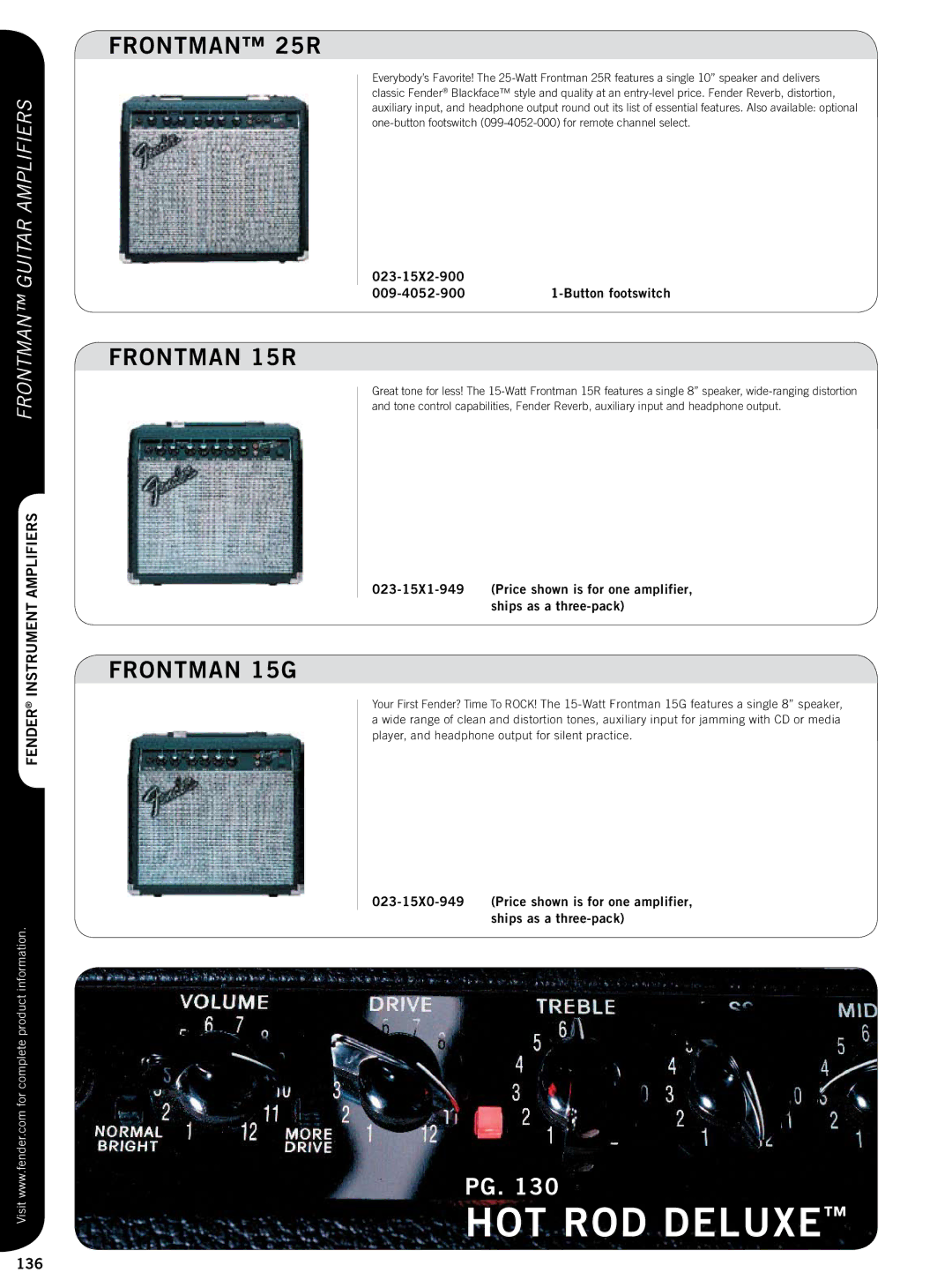 Fender 815-060X-000, 815-050X-000, 811-000X-010, 814-050X-000 manual Frontman 25R, Frontman 15R, Frontman 15G 