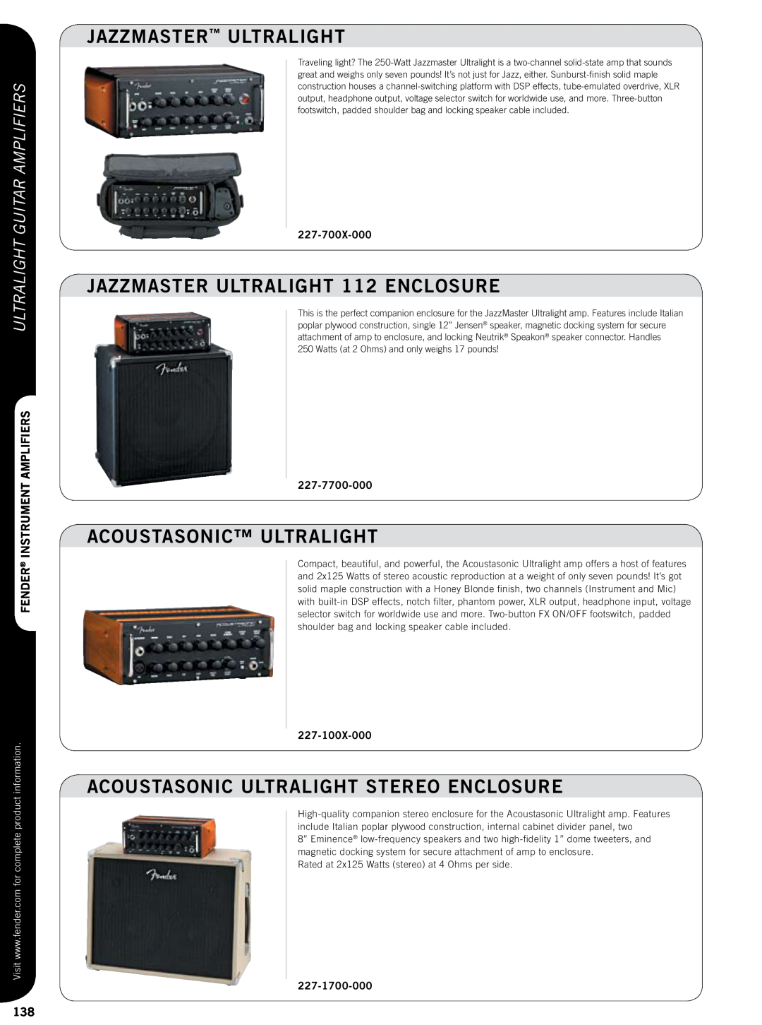 Fender 811-000X-010 Jazzmaster Ultralight, JAZZMASTER ULTRALIGHT 112 ENCLOSURE, Acoustasonic Ultralight, 227-700X-000 