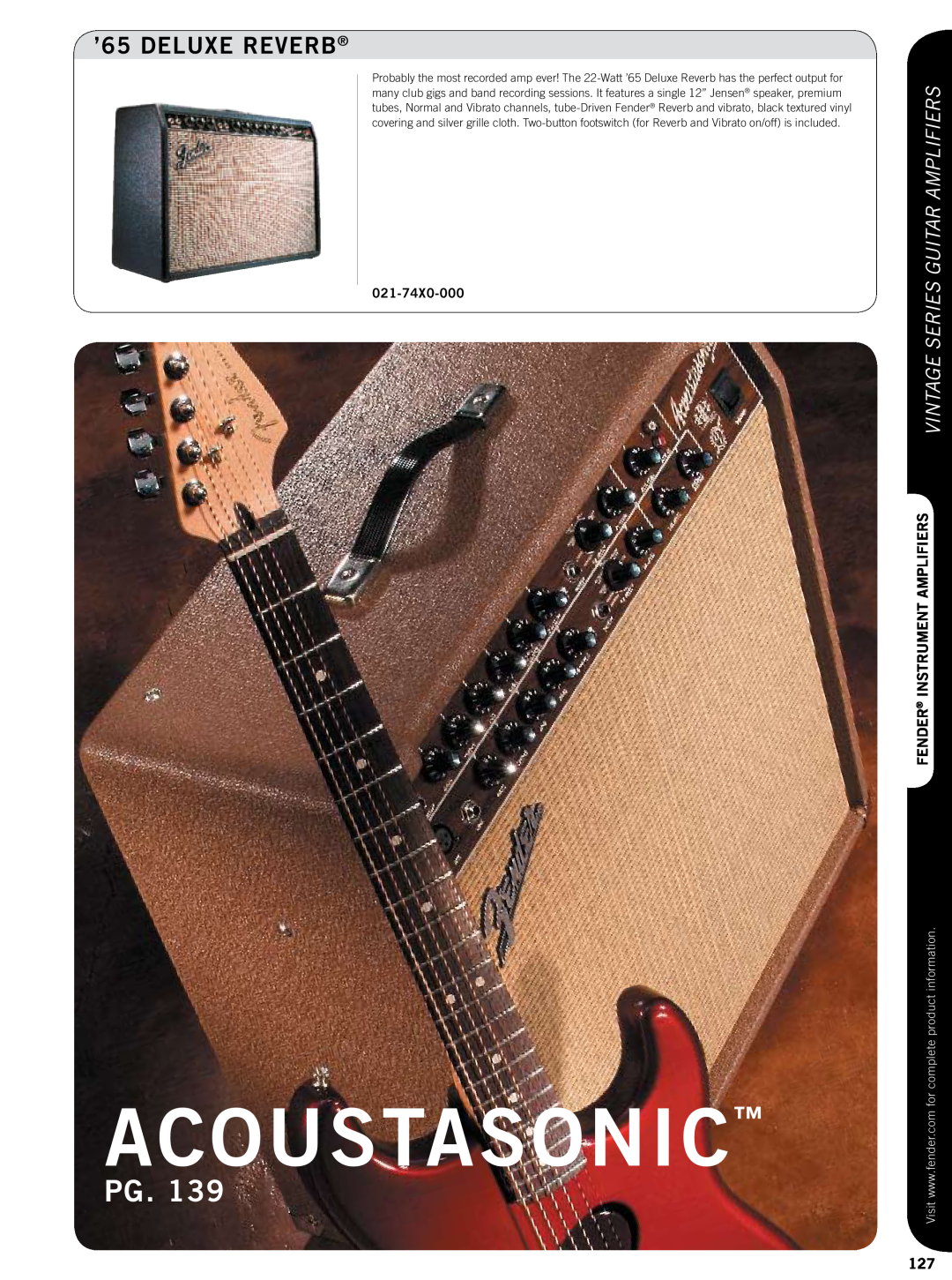 Fender 814-050X-000, 815-050X-000 manual Acoustasonic, ’65 DELUXE REVERB, 021-74X00-000, Vintage Series Guitar Amplifiers 