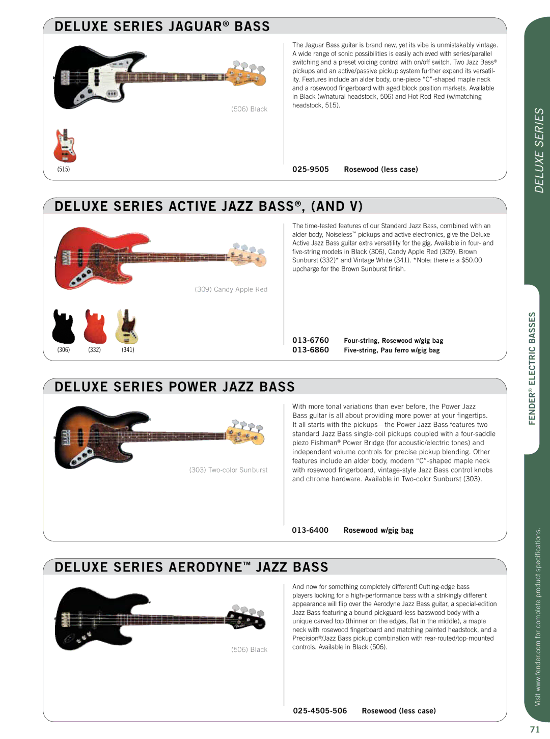 Fender Artist Series Deluxe Series Jaguar Bass, Deluxe Series Active Jazz BASS, Deluxe Series Power Jazz Bass 