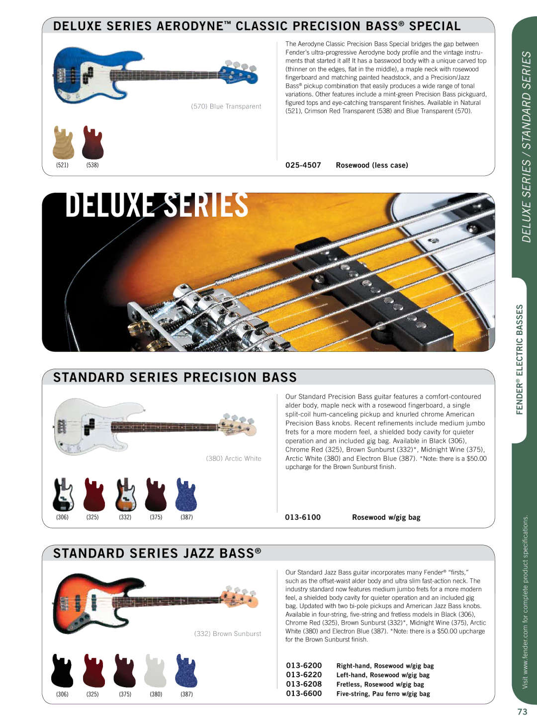 Fender Artist Series specifications Standard Series Precision Bass, Standard Series Jazz Bass 