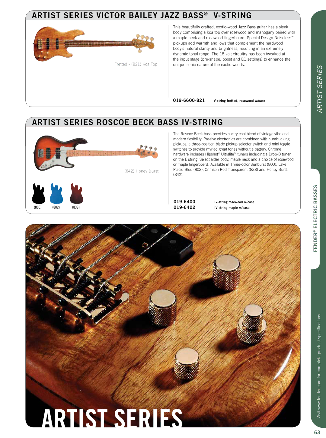 Fender Artist Series Victor Bailey Jazz Bass V-STRING, Artist Series Roscoe Beck Bass IV-string, Honey Burst 