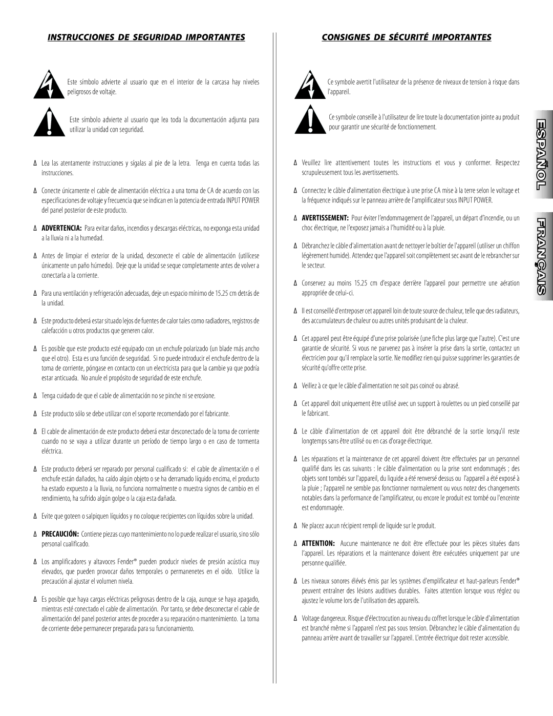 Fender FM 65 DSP manual Instrucciones DE Seguridad Importantes 