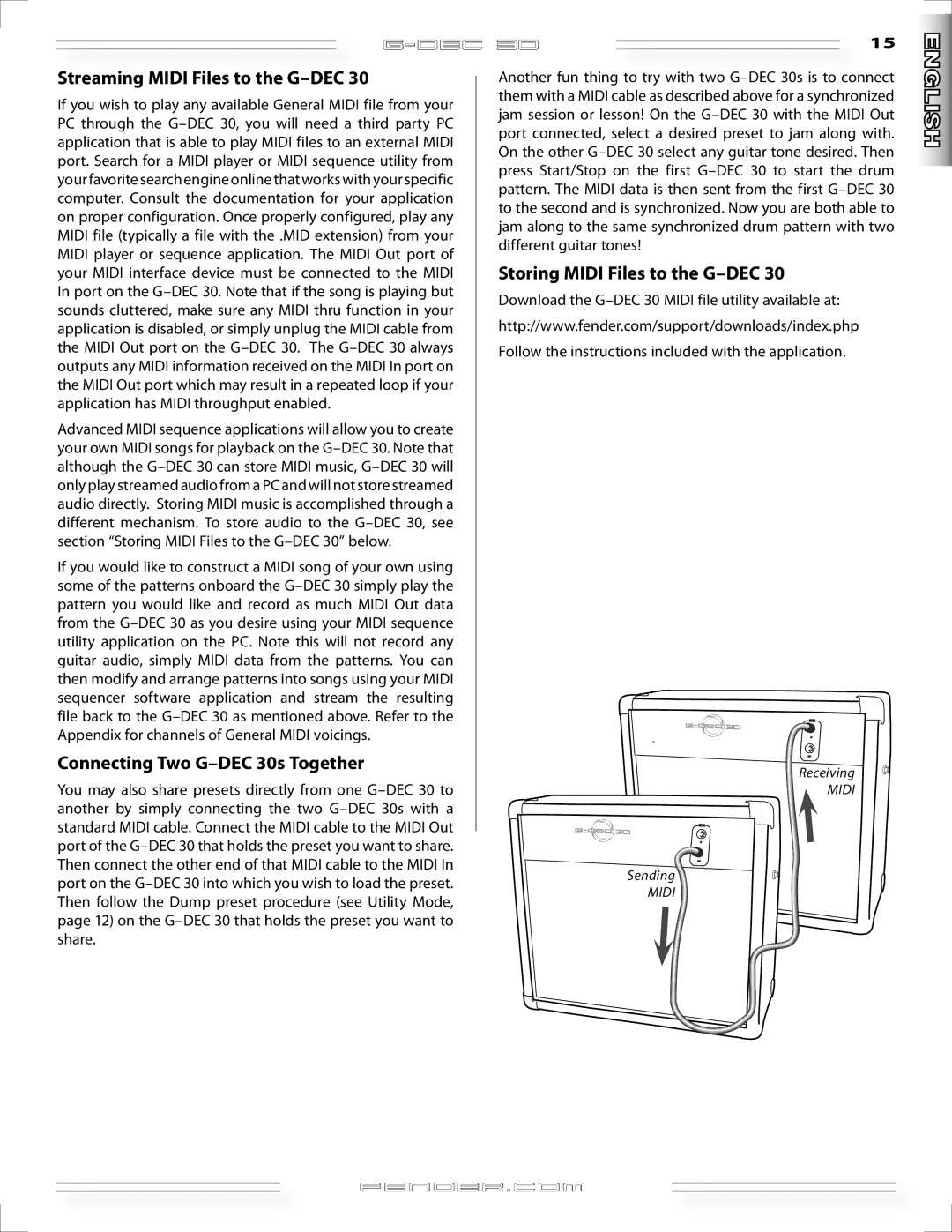 Fender G-DEC 30 manual Streaming Midi Files to the G-DEC 