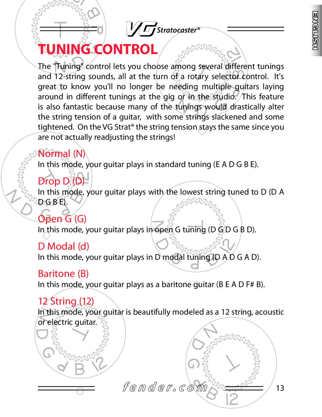 Fender Guitar manual TUN ING Control 