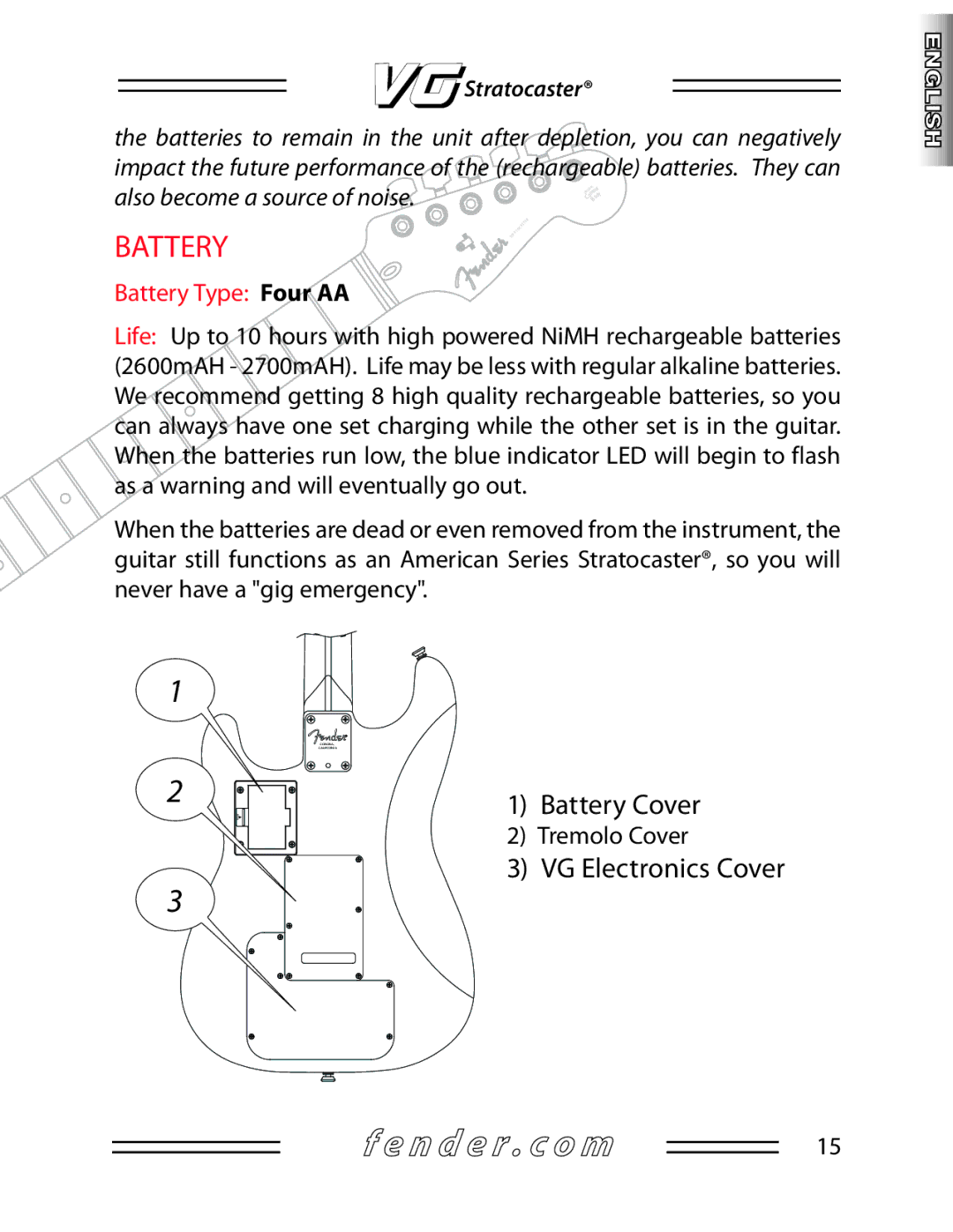 Fender Guitar manual Battery 