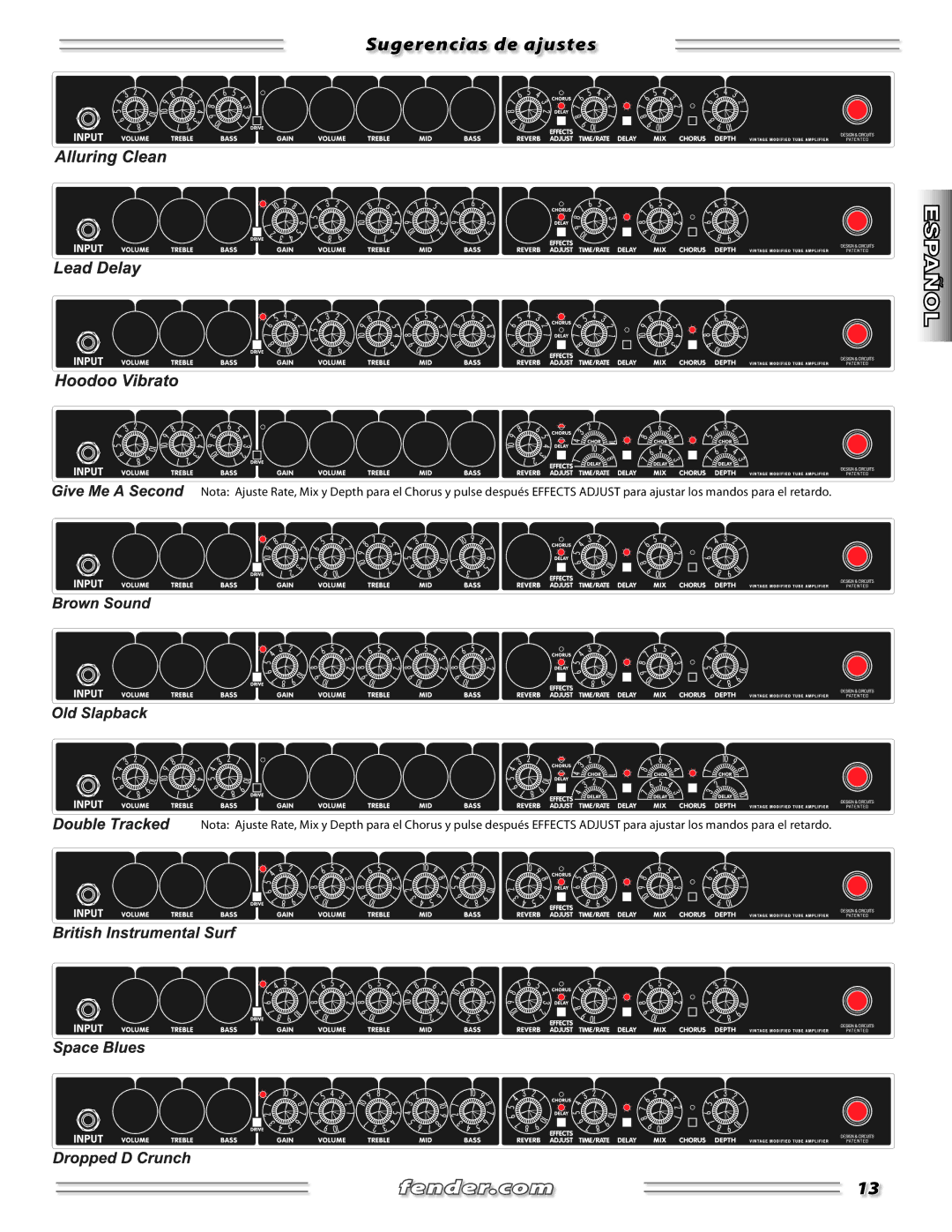 Fender none manual Sugerencias de ajustes 