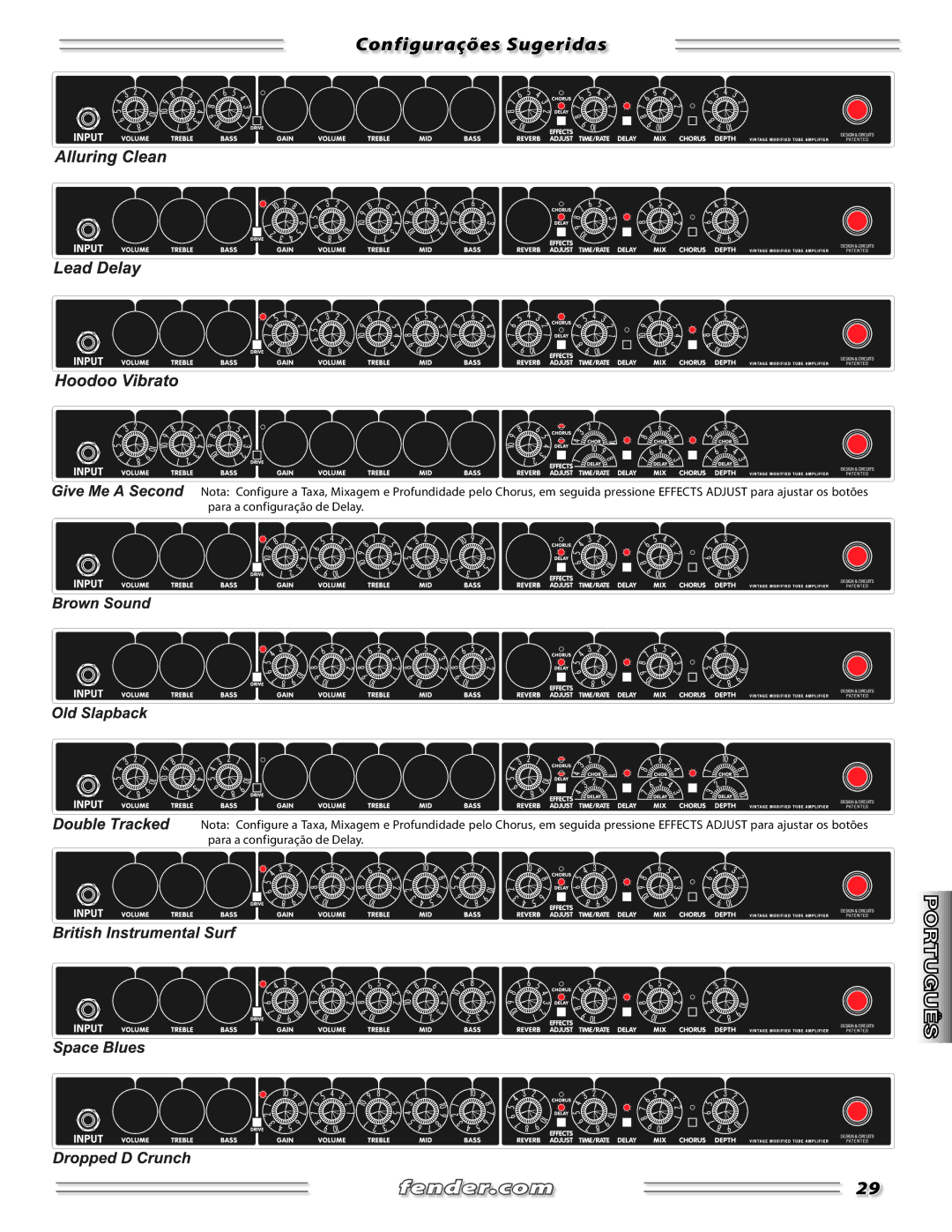 Fender none manual Configurações Sugeridas 