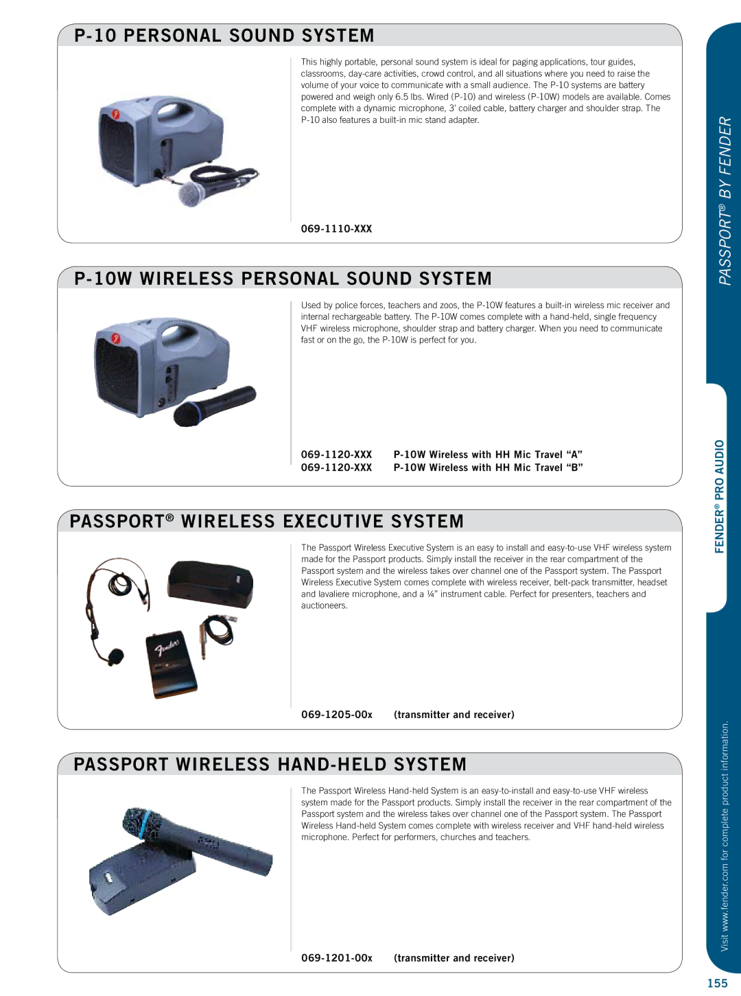 Fender PD-150 manual 10W Wireless Personal Sound System, Passport Wireless Executive System 