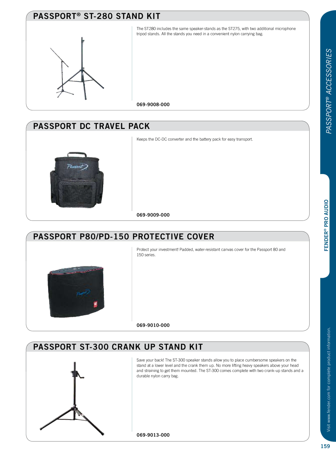 Fender manual Passport ST-280 Stand KIT, Passport DC Travel Pack, Passport P80/PD-150 Protective Cover 