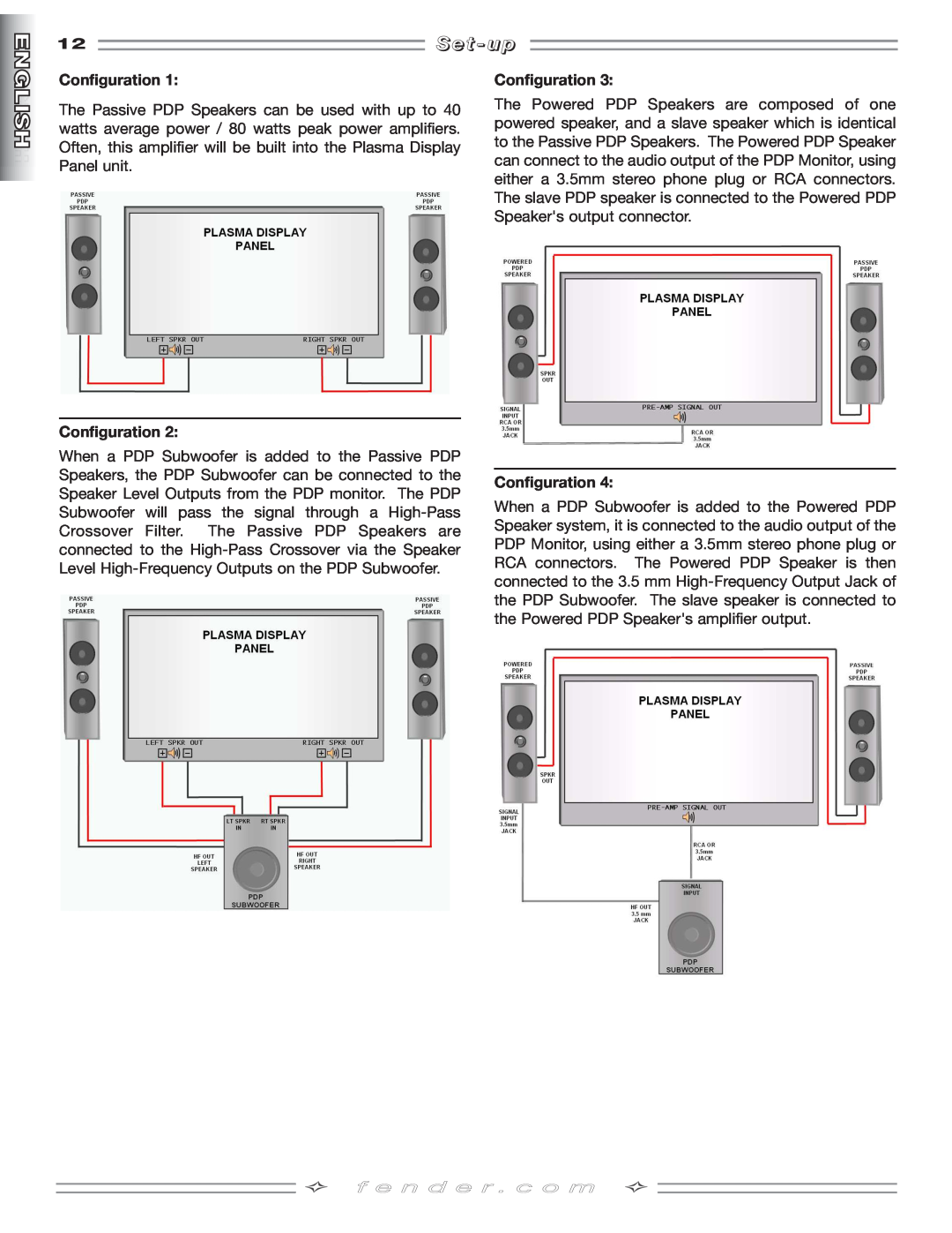 Fender PDP-125, PDP-S50 manual S e t - u p, Configuration, f e n d e r . c o m 