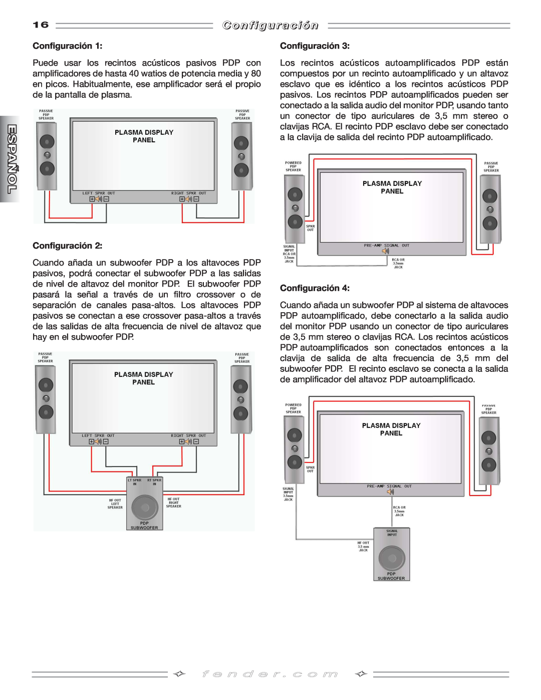 Fender PDP-125, PDP-S50 manual C o n f i g u r a c i ó n, Configuración, f e n d e r . c o m 