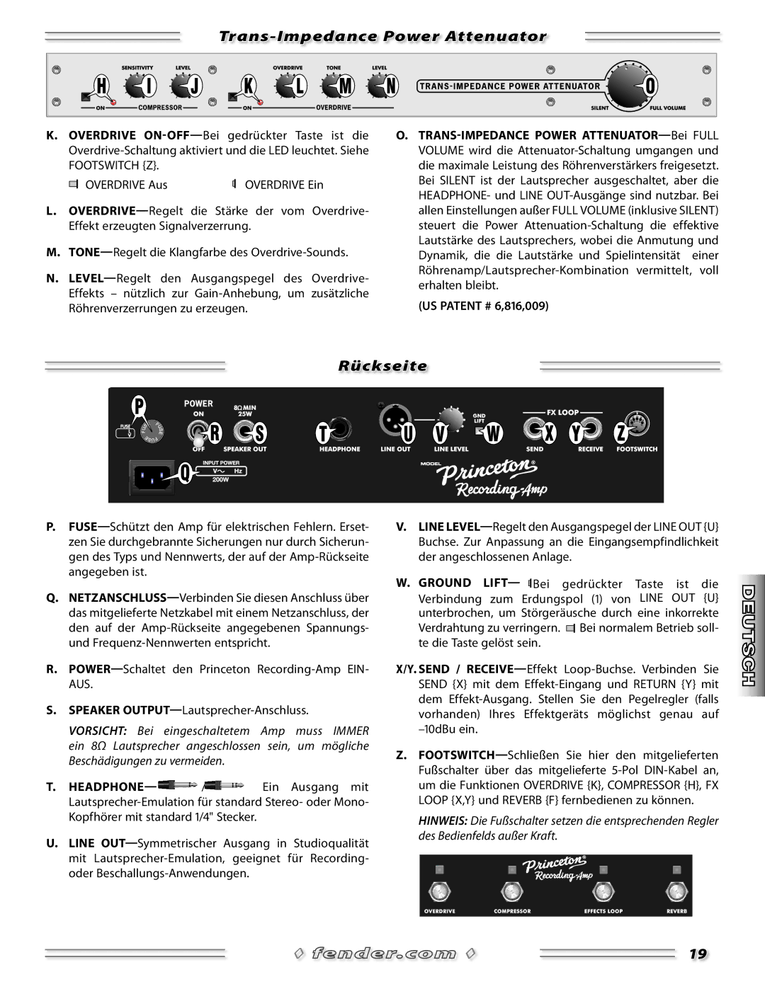 Fender PR 524 manual Trans-Impedance Power Attenuator, Rückseite 