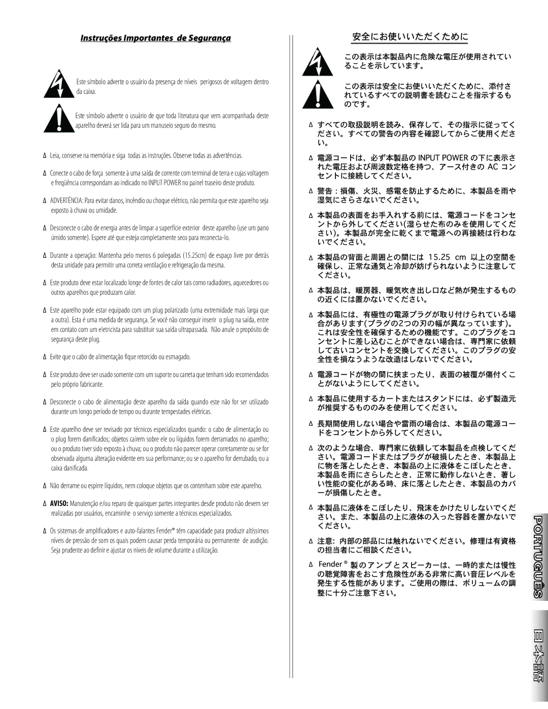 Fender PR 524 manual Instruções Importantes de Segurança 