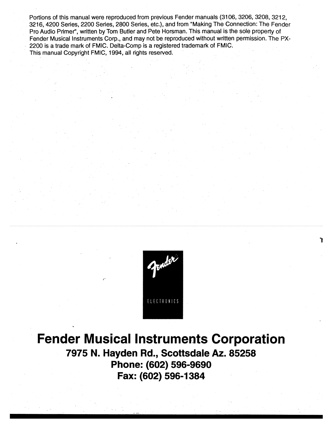 Fender PX-2208D, PX-2212D, PX-2216D manual 