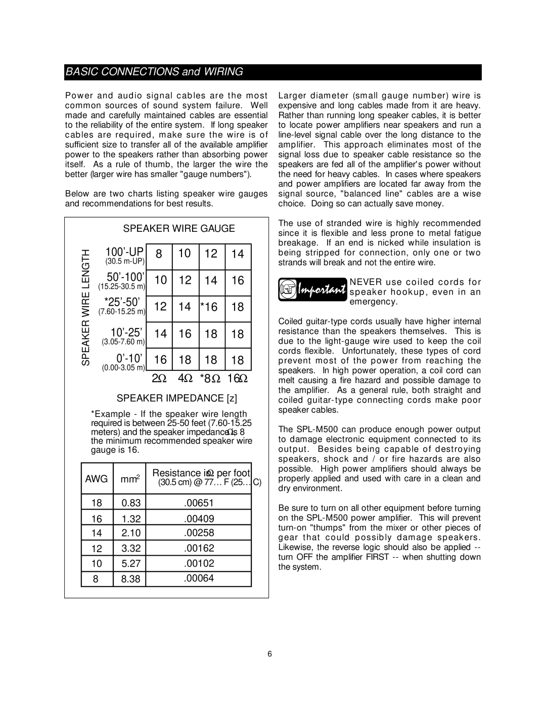 Fender SPL-M500 owner manual 100-UP 50-100 