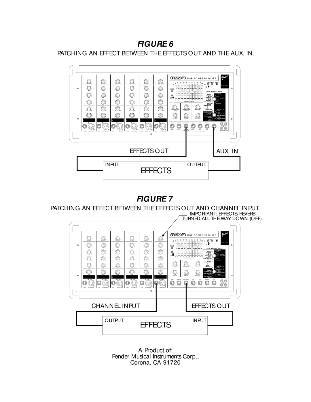 Fender SR-6520PD, SR-8520PD owner manual Input Output, Important EFFECTS/REVERB Turned ALL the WAY Down OFF 