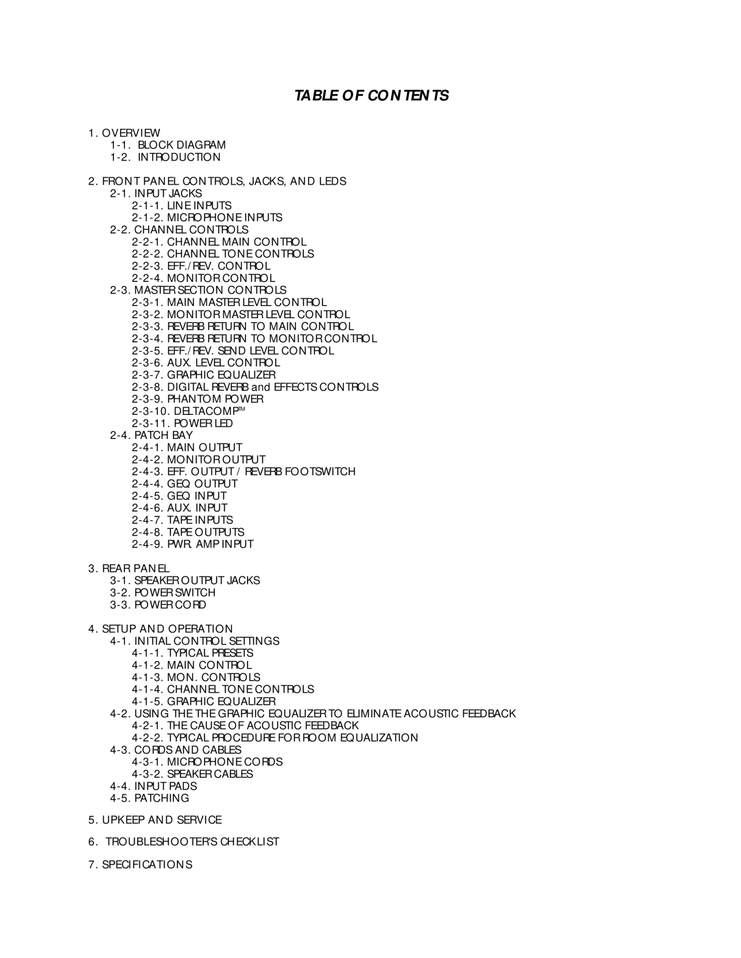 Fender SR-6520PD, SR-8520PD owner manual Table of Contents 