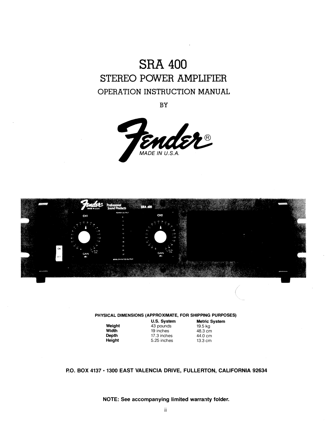 Fender SRA 400 manual 