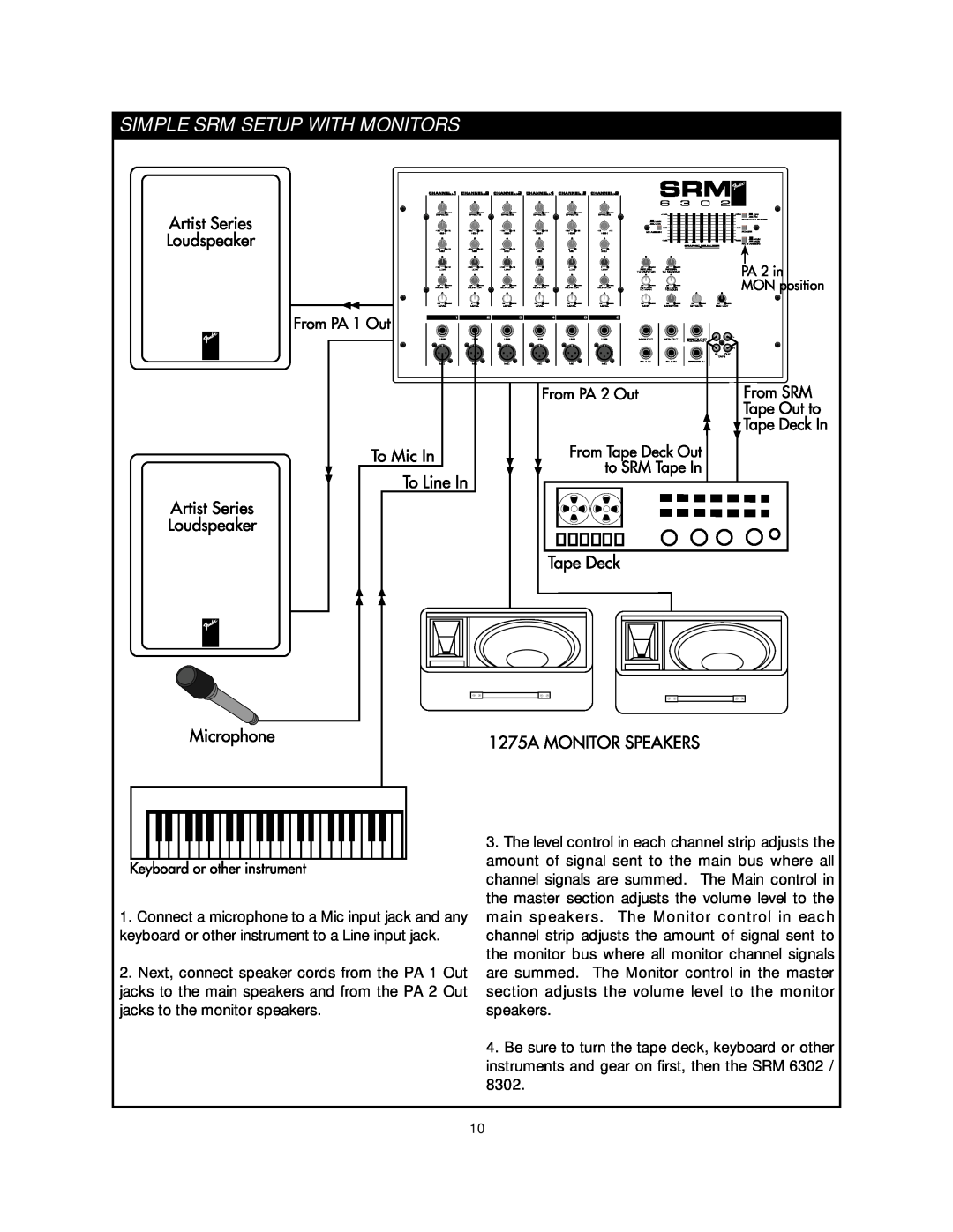 Fender SRM 8302, SRM 6302 manual Simple Srm Setup With Monitors 