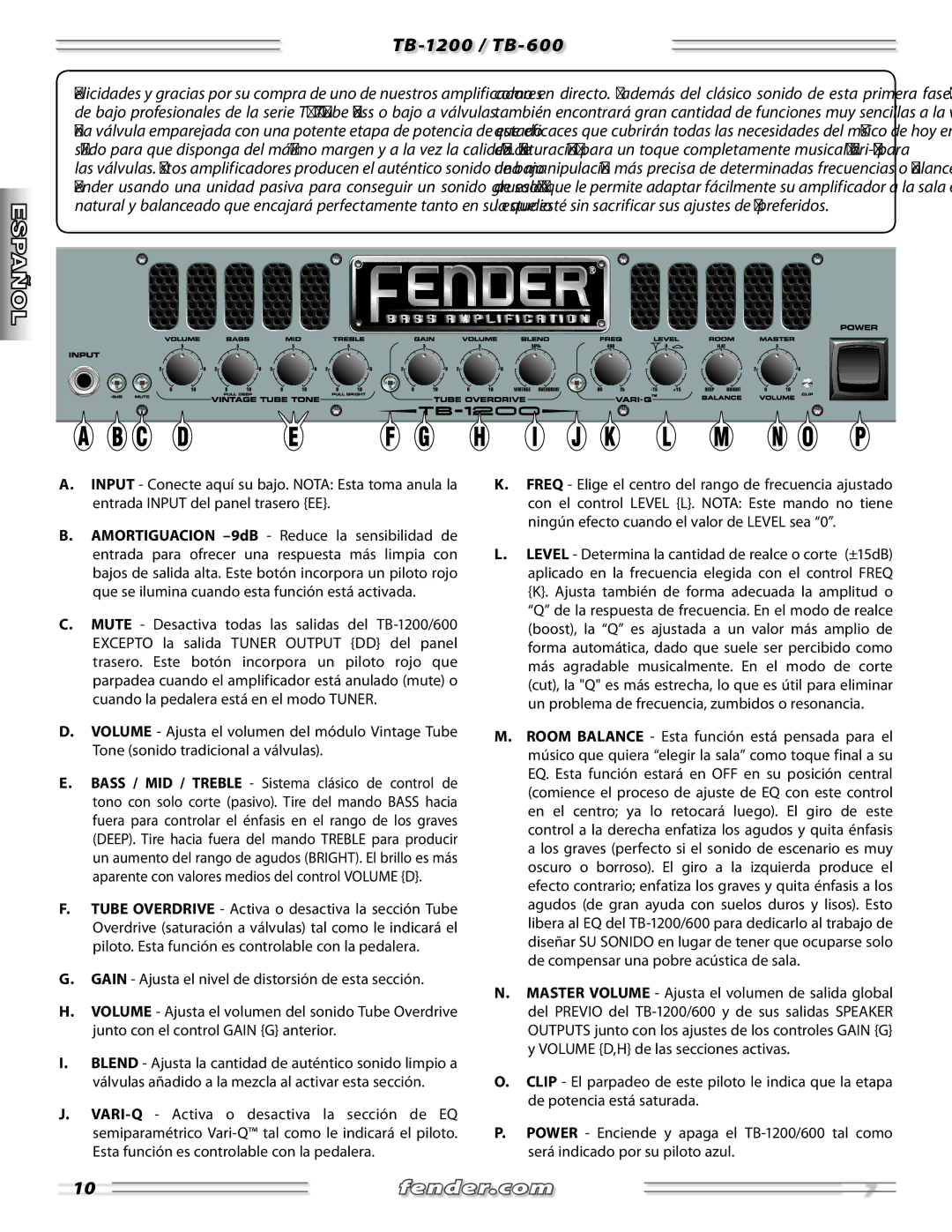 Fender manual TB-1200 / TB-600 