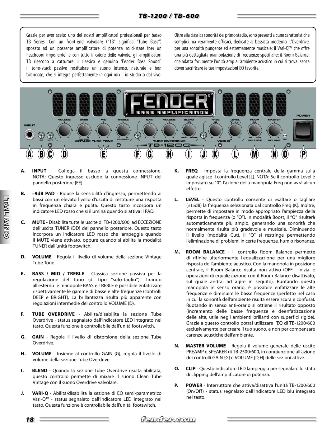 Fender manual TB-1200 / TB-600 