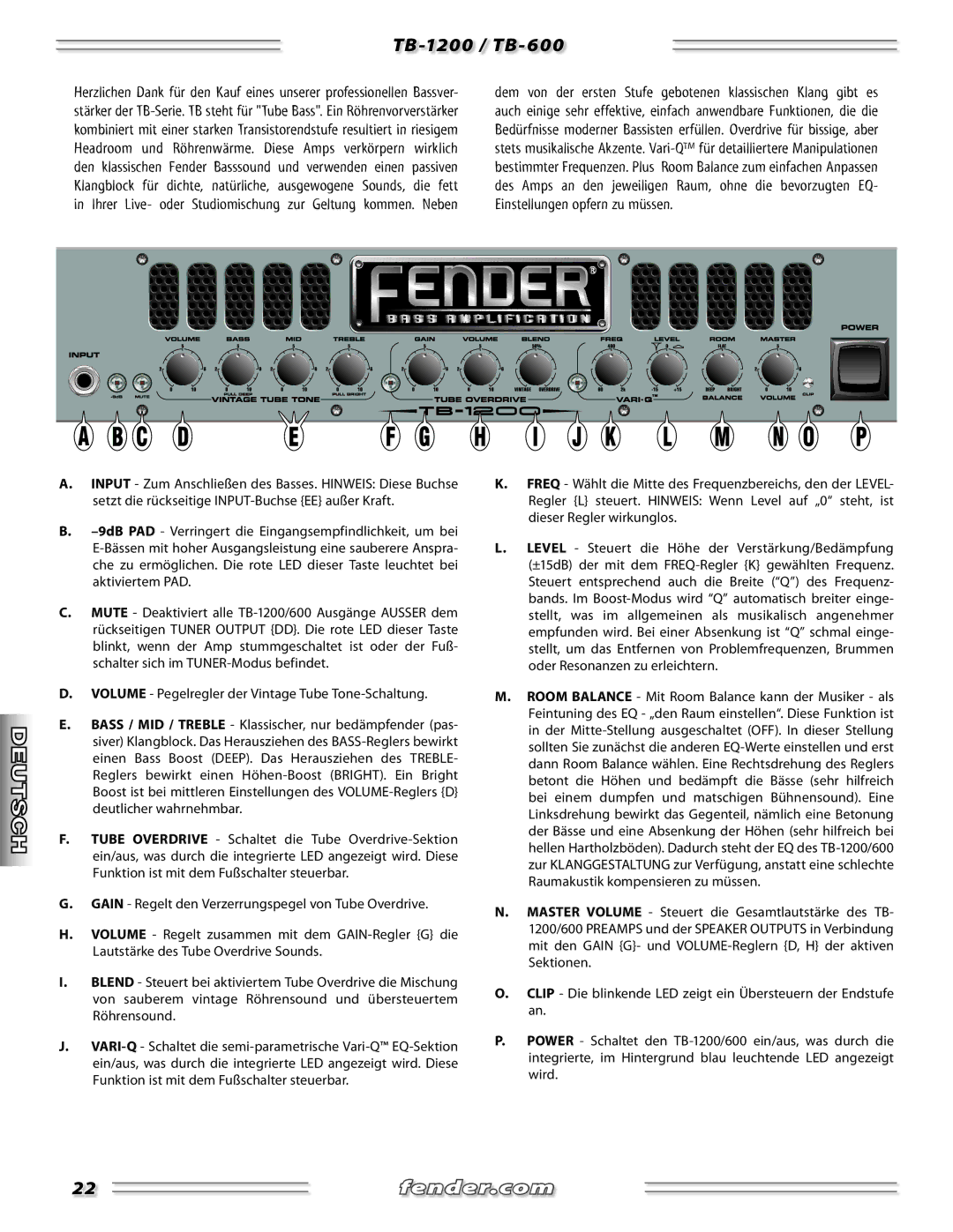 Fender manual TB-1200 / TB-600 