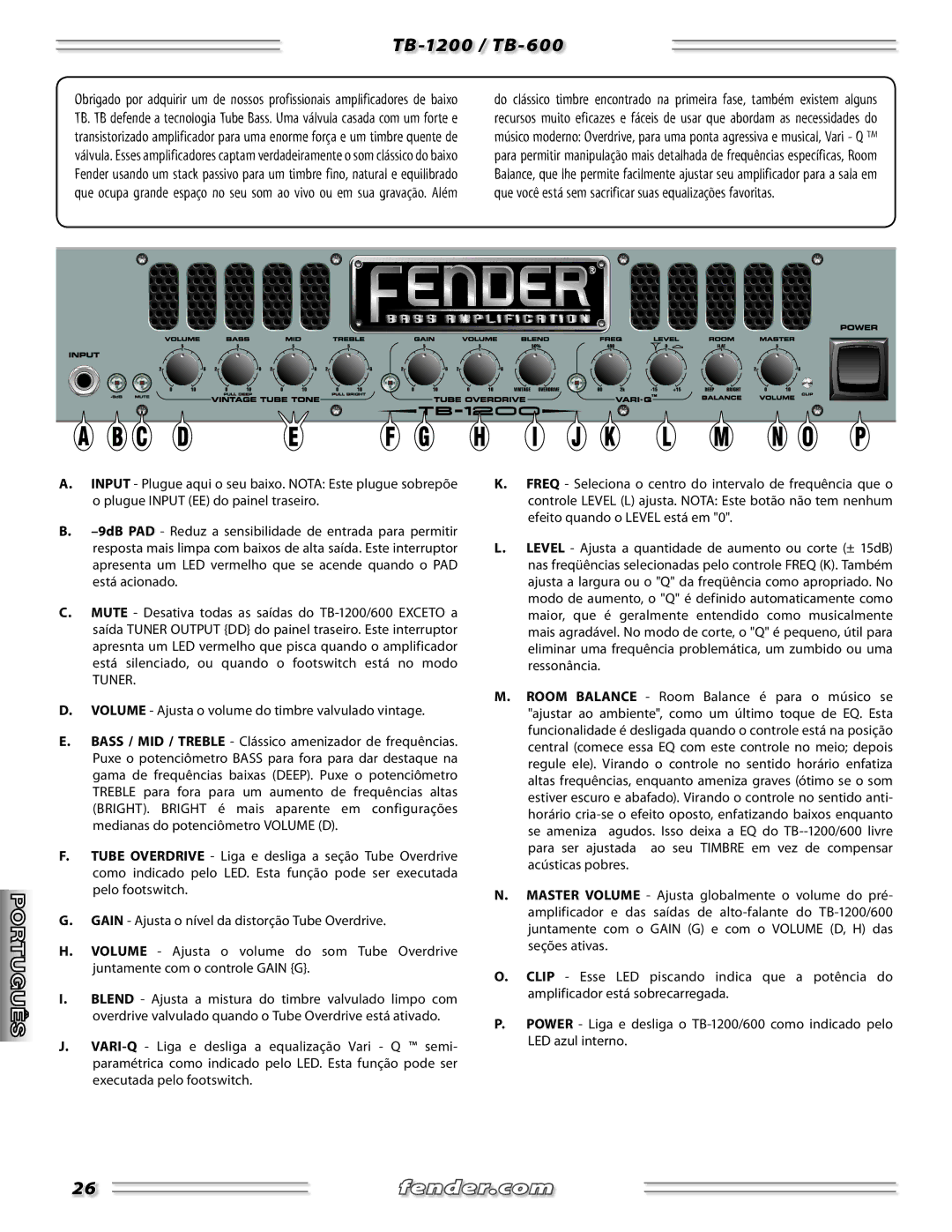 Fender TB-1200, TB-600 manual Tuner 