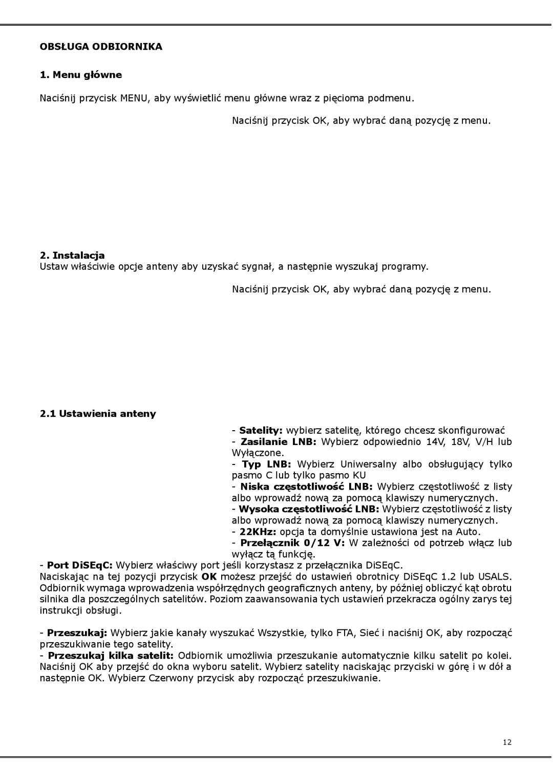 Ferguson FP-9600 USB manual Obsługaodbiornika 