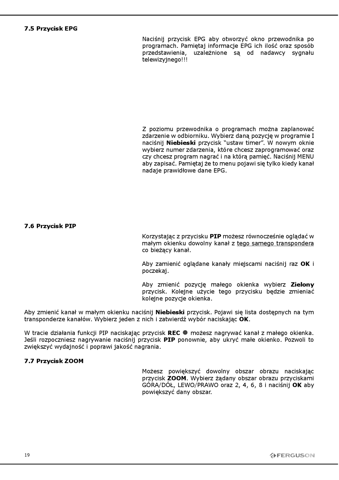 Ferguson FP-9600 USB manual 5PrzyciskEPG, Programach.PamiętajinformacjeEPGichilośćoraz, Era, CobieŜącykanał, OKi, Niać 