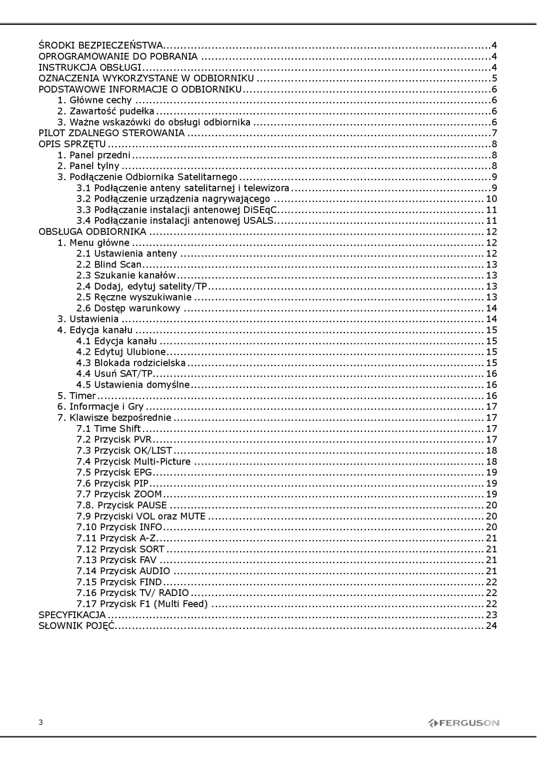 Ferguson FP-9600 USB manual Środkibezpieczeństwa 