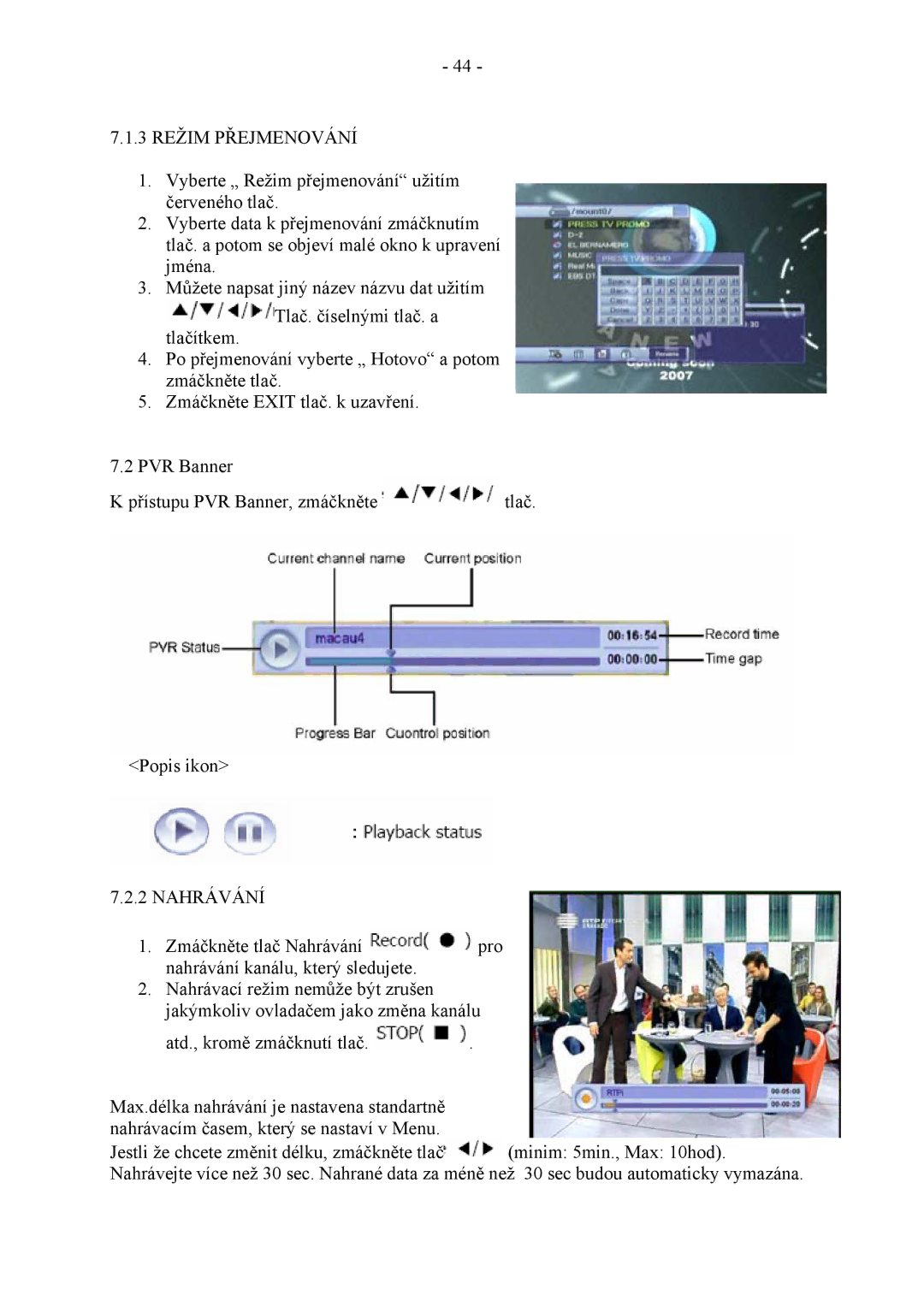 Ferguson HF 8900 HD, HF 8800 HD manual 3 Režim Přejmenování, Nahrávání 