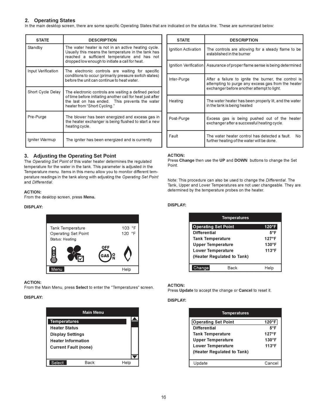 Ferguson JWSH100250, JWSH100150 warranty Operating States 