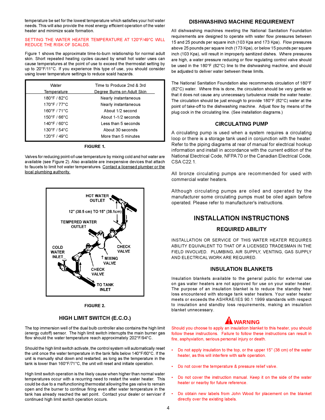 Ferguson JWSH100250, JWSH100150 warranty Installation Instructions 